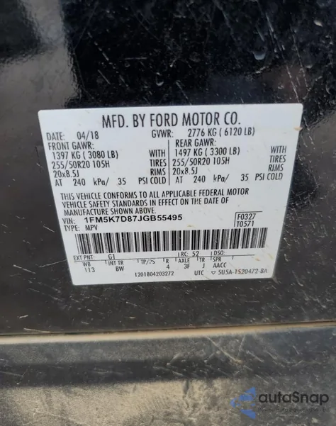 2018 Ford Explorer Xlt from USA, damaged, VIN 1FM5K7D87JGB55495